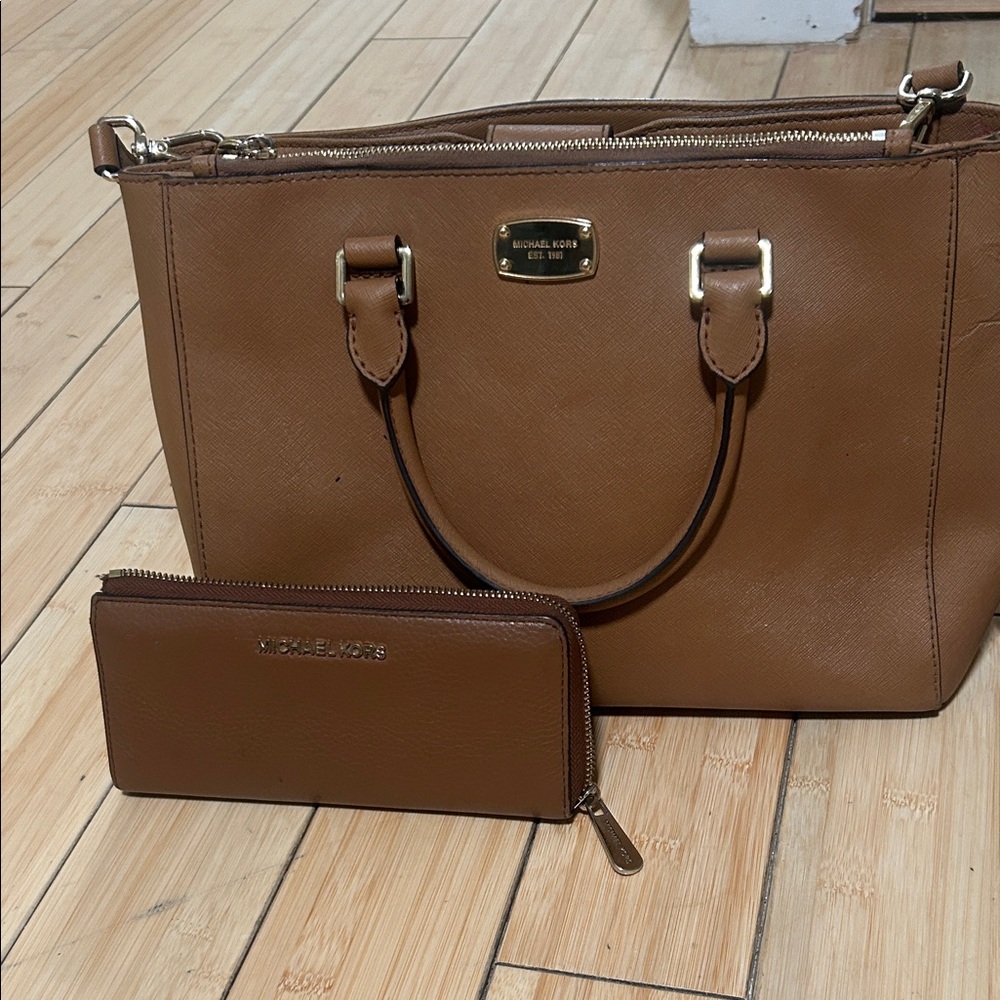 Michael Kors Brown Saffiano Leather Tote with Zip Wallet